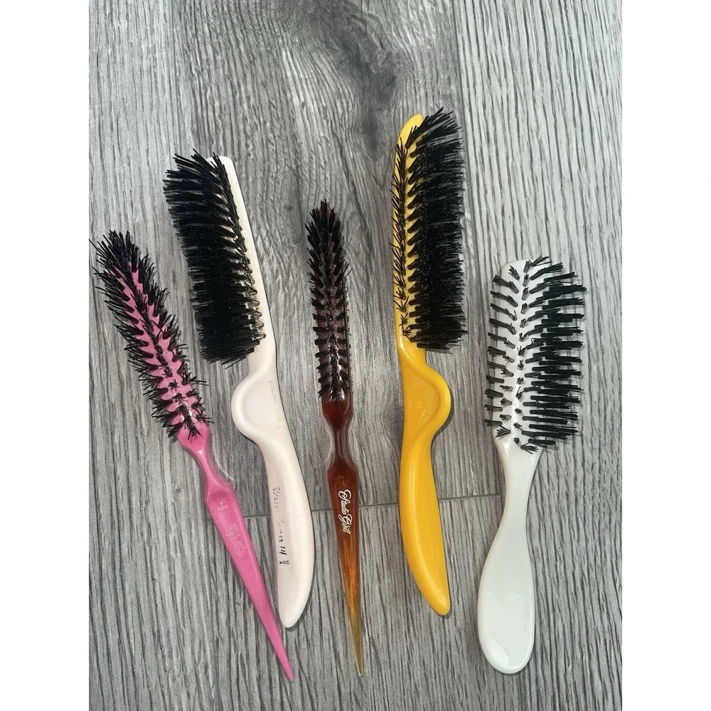 Lot Of 5 Vintage Hair Brushes Wrist Saver 14, Studio Girl, Made‎ In USA